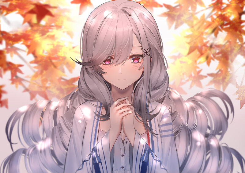 Anime Girl with Long Hair — Gray, Serene, Autumn