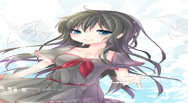 Anime Girl with Long Hair — Gray, Serene, Blue Eyes