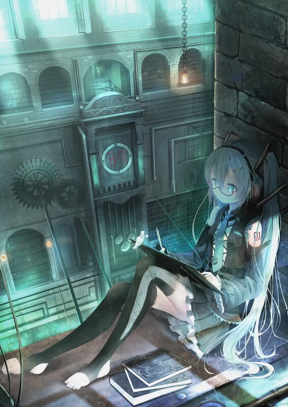 Anime Girl with Long Hair — Green, Calm, Night