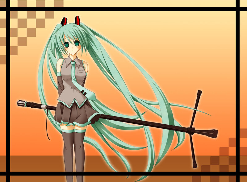 Anime Girl with Long Hair — Green, Calm, Sunset