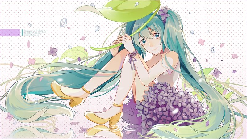 Anime Girl with Long Hair — Green, Cheerful, Spring