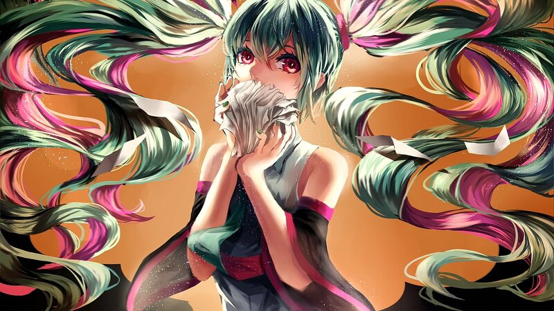 Anime Girl with Long Hair — Green, Dramatic, Digital Art, Eyes