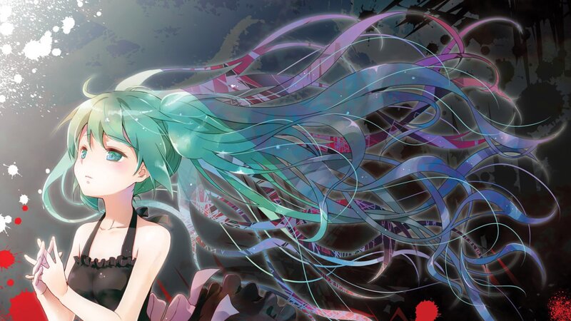 Anime Girl with Long Hair — Green, Dramatic, Digital Art, Long Hair, Splatters
