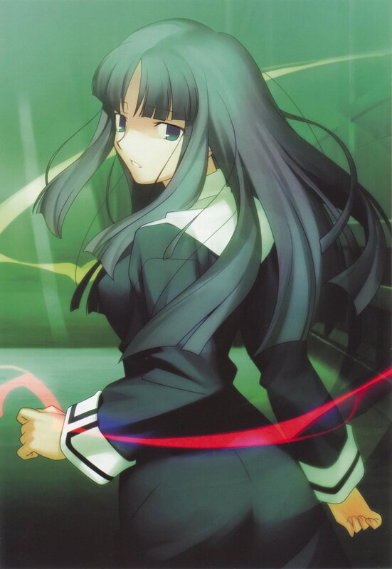 Anime Girl with Long Hair — Green, Dramatic, School Uniform