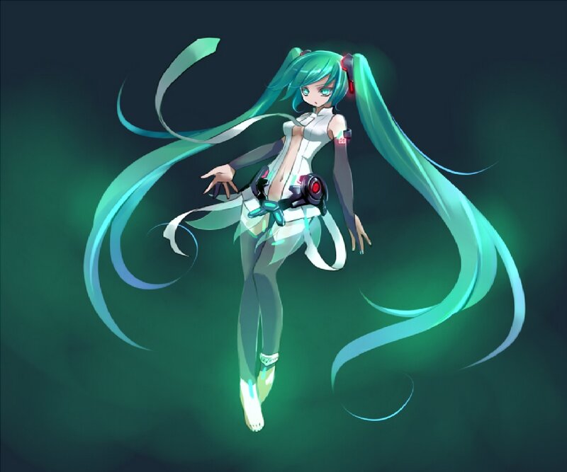 Anime Girl with Long Hair — Green, Dramatic