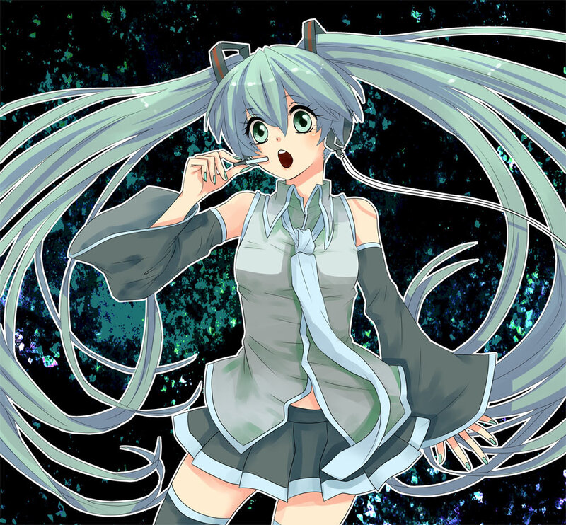 Anime Girl with Long Hair — Green, Dynamic, Microphone
