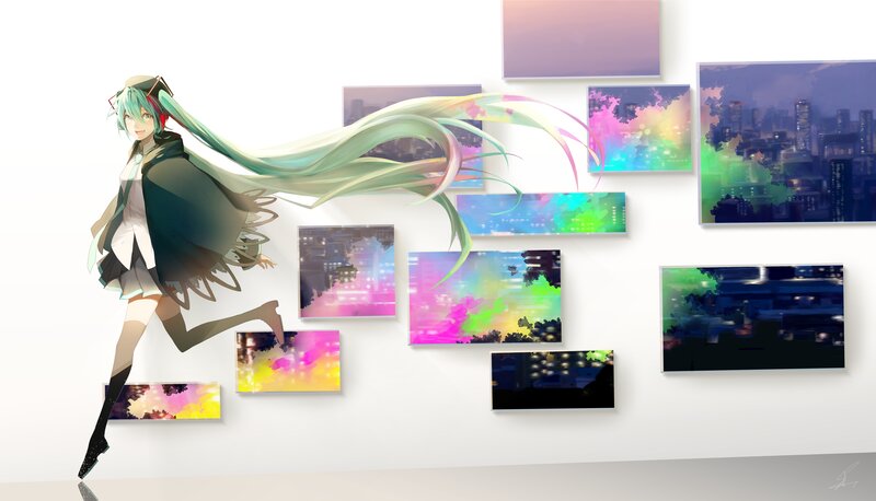 Anime Girl with Long Hair — Green, Dynamic, Night
