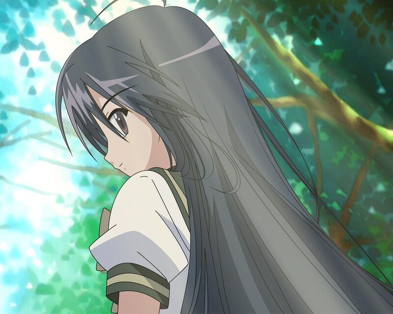 Anime Girl with Long Hair — Green, Serene, Afternoon, Tree