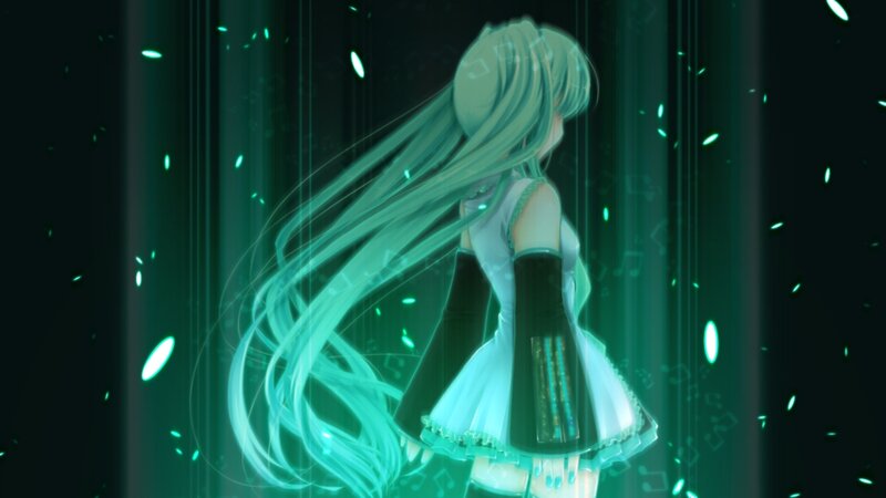 Anime Girl with Long Hair — Green, Serene, Night