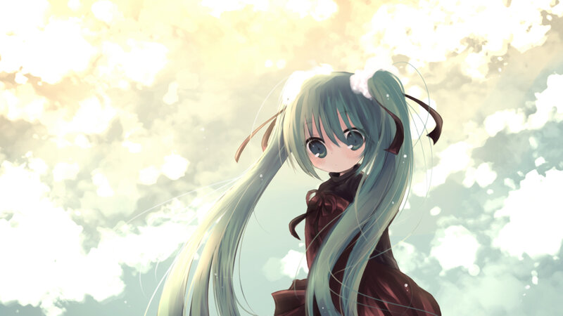 Anime Girl with Long Hair — Green, Serene, Sunrise