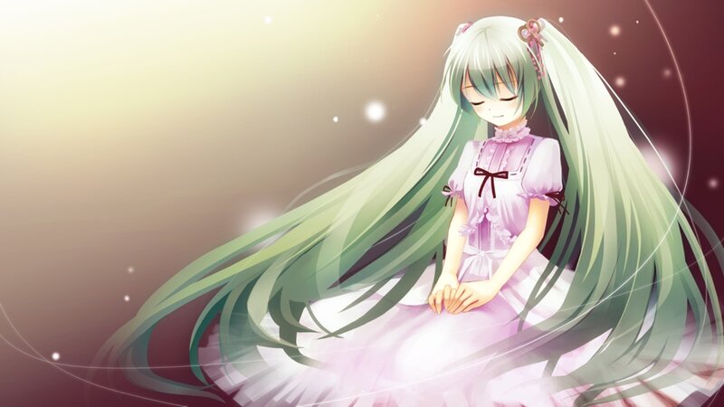 Anime Girl with Long Hair — Green, Serene