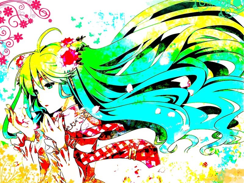 Anime Girl with Long Hair — Green, Vibrant