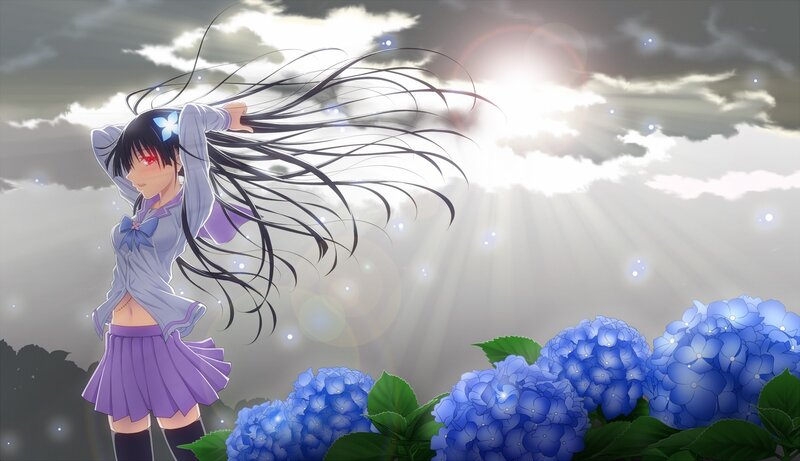 Anime girl with long hair in garden