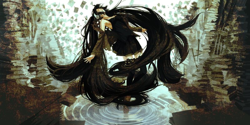 anime girl with long hair in water