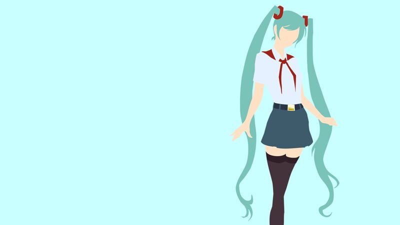 Anime Girl with Long Hair — Light Blue, Calm, Vector Art
