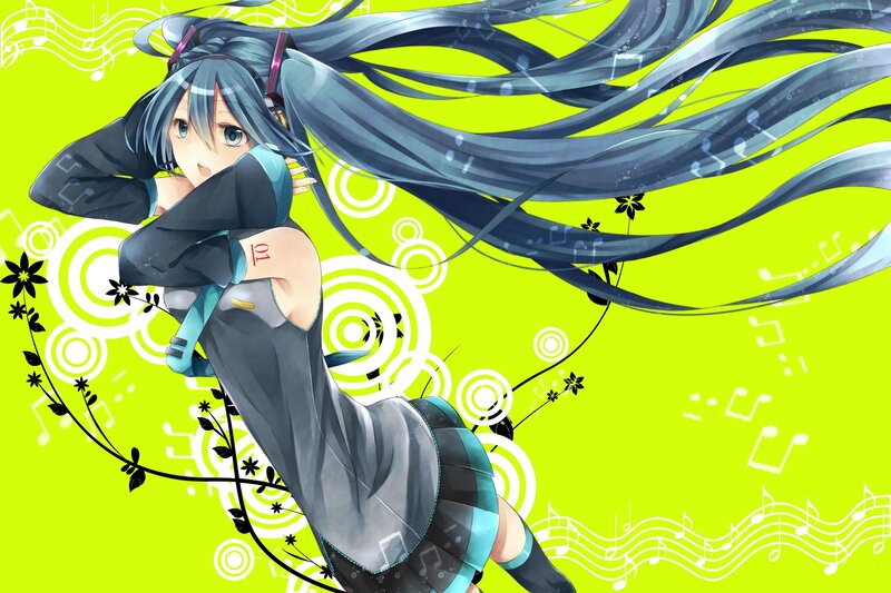 Anime Girl with Long Hair — Lime Green, Energetic