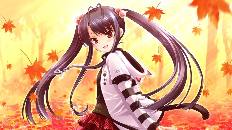 Anime Girl with Long Hair — Orange, Calm, Autumn