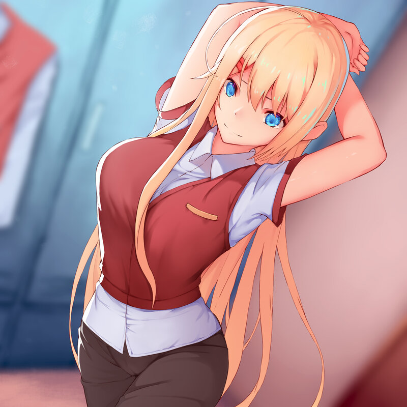 Anime Girl with Long Hair — Orange, Calm, School Uniform