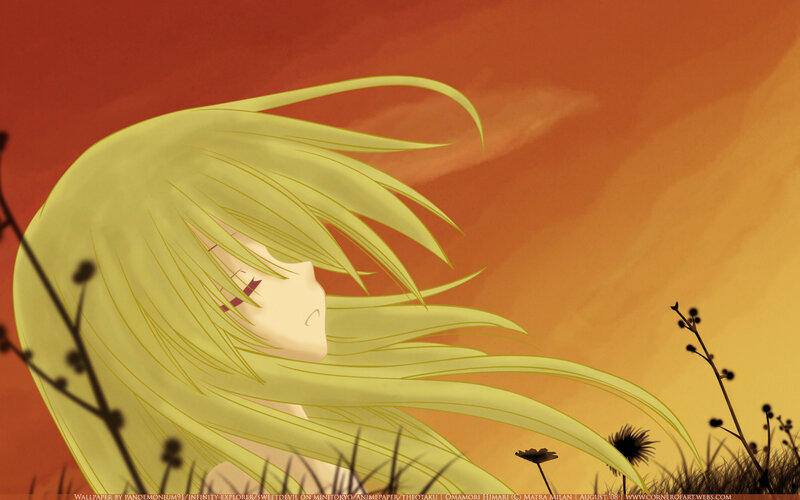 Anime Girl with Long Hair — Orange, Calm