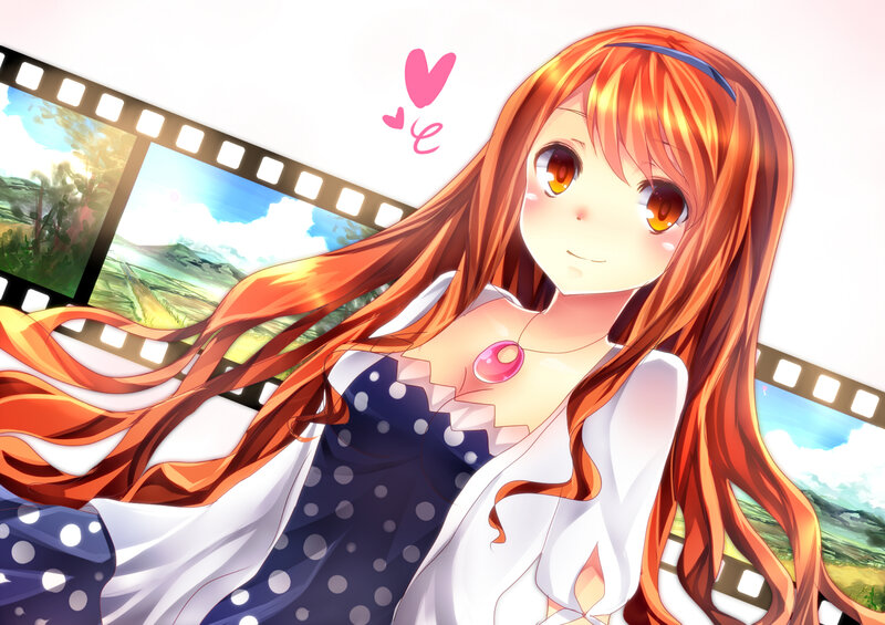 Anime Girl with Long Hair — Orange, Cheerful