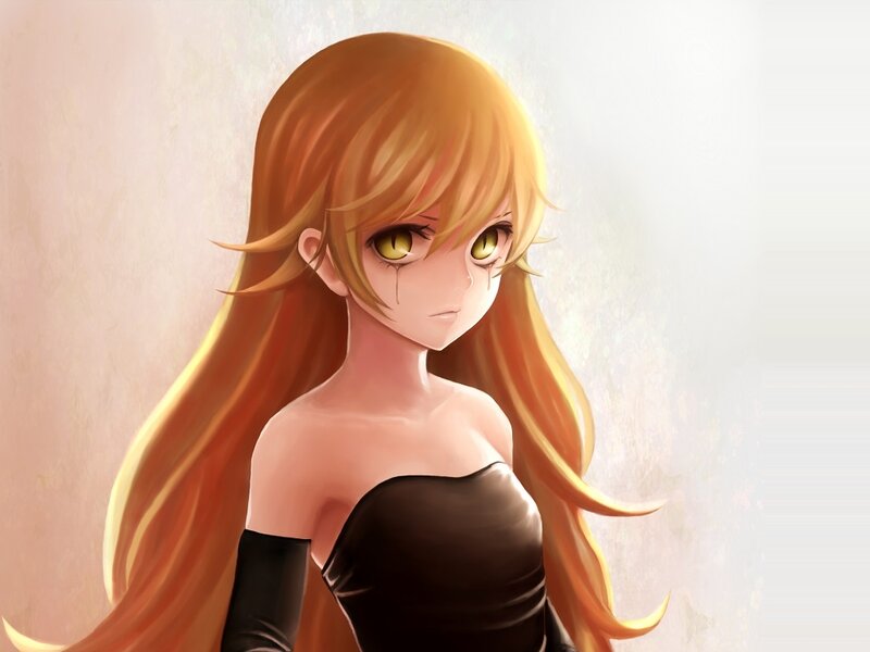 Anime Girl with Long Hair — Orange, Dramatic, Digital Art, Tears