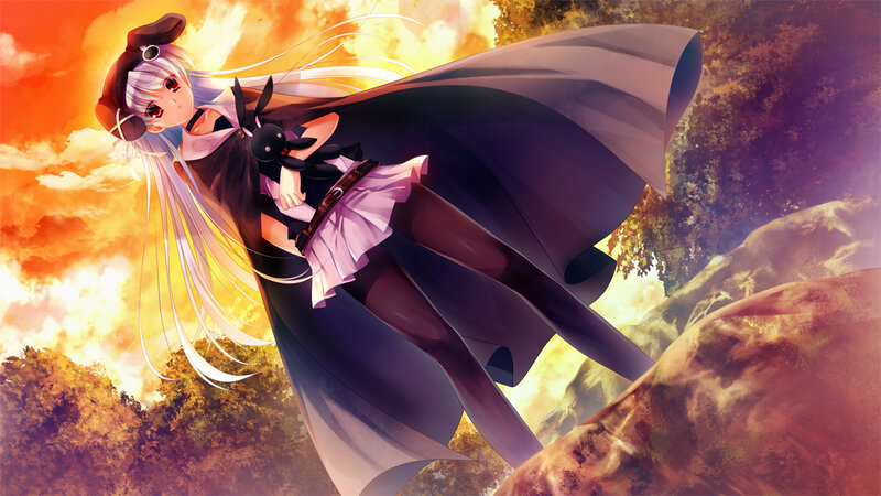 Anime Girl with Long Hair — Orange, Dramatic, Sunset, Digital Art