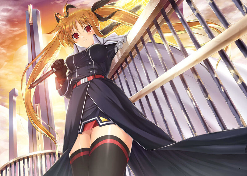Anime Girl with Long Hair — Orange, Dramatic, Sunset, Sword