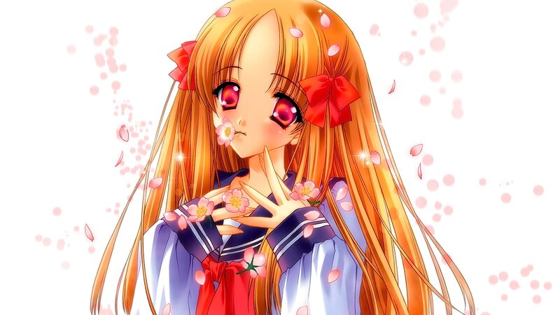 Anime Girl with Long Hair — Orange, Dreamy, Spring