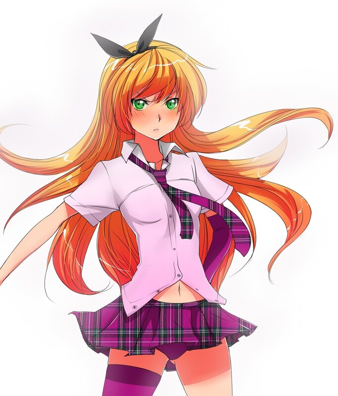 Anime Girl with Long Hair — Orange, Dynamic, School Uniform