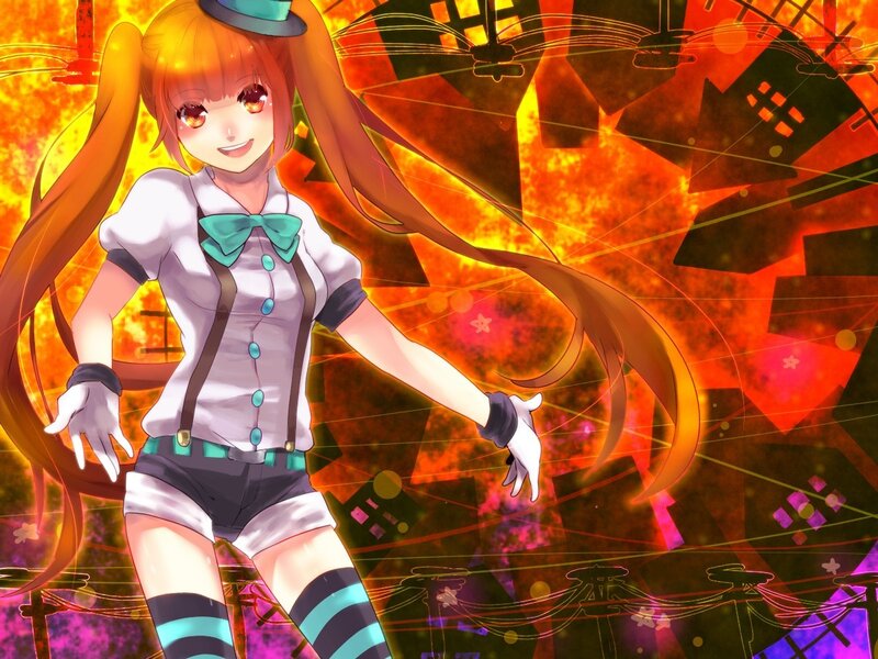 Anime Girl with Long Hair — Orange, Energetic, Hat