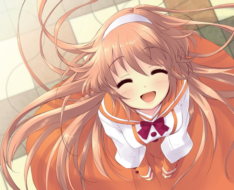 Anime Girl with Long Hair — Orange, Happy