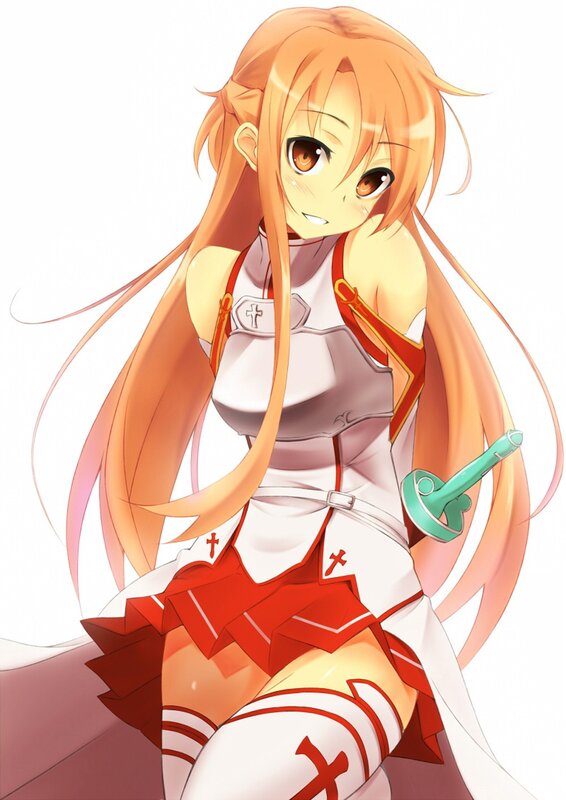 Anime Girl with Long Hair — Orange, Playful, Sword