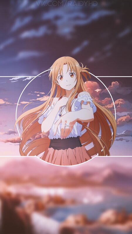 Anime Girl with Long Hair — Orange, Serene, Sunset, Clouds, Sky