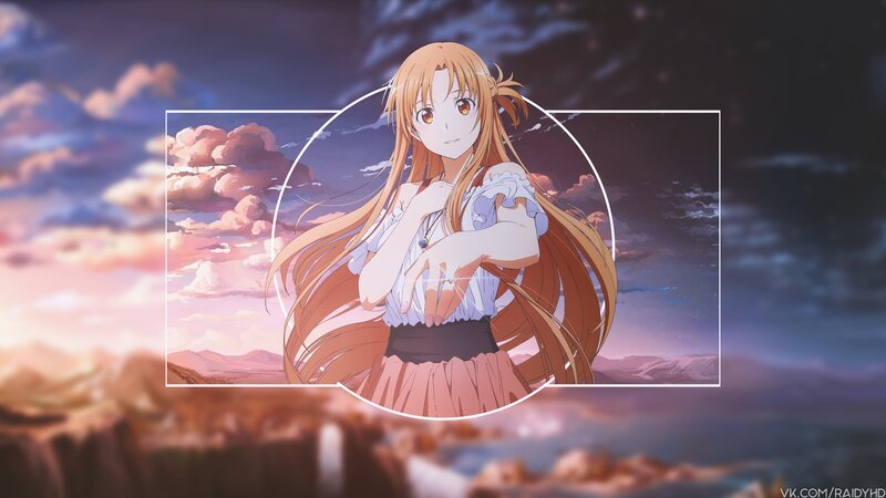 Anime Girl with Long Hair — Orange, Serene, Sunset, Clouds