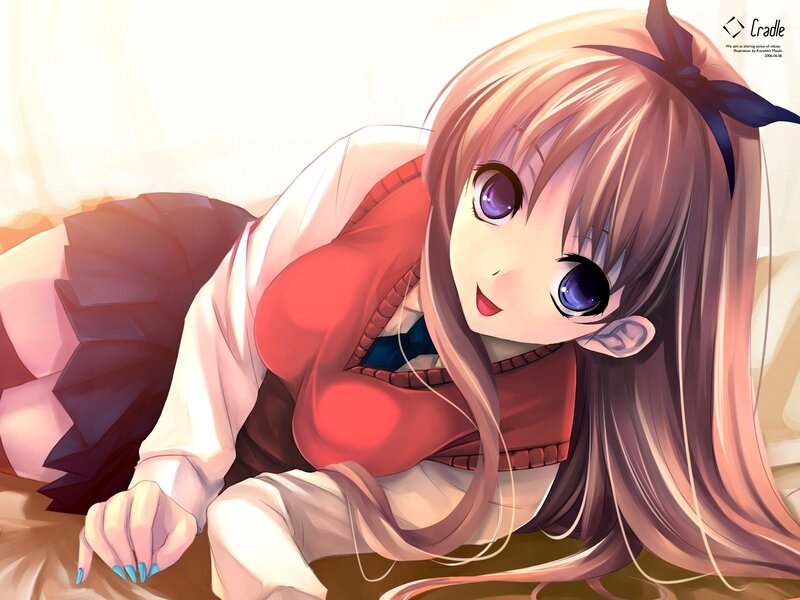 Anime Girl with Long Hair — Pink, Calm, Digital Art, Long Hair, Purple Eyes