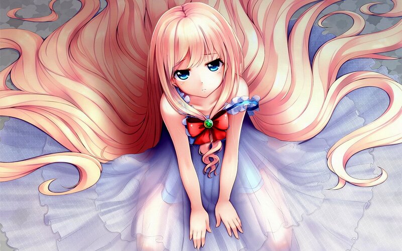 Anime Girl with Long Hair — Pink, Calm, Dress, Long Hair