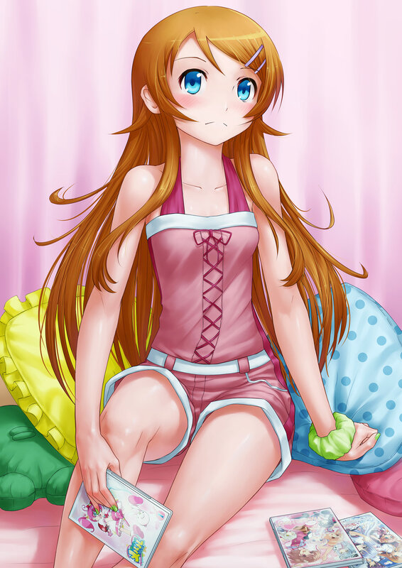 Anime Girl with Long Hair — Pink, Calm, Pillows, Cd Cases