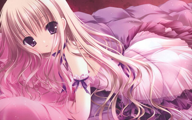 Anime Girl with Long Hair — Pink, Calm, Pillows