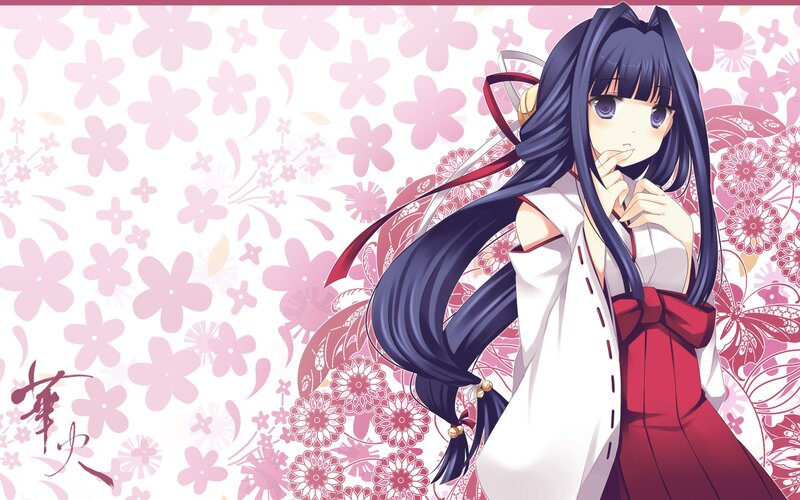 Anime Girl with Long Hair — Pink, Calm, Spring, Flower Pattern, Kimono