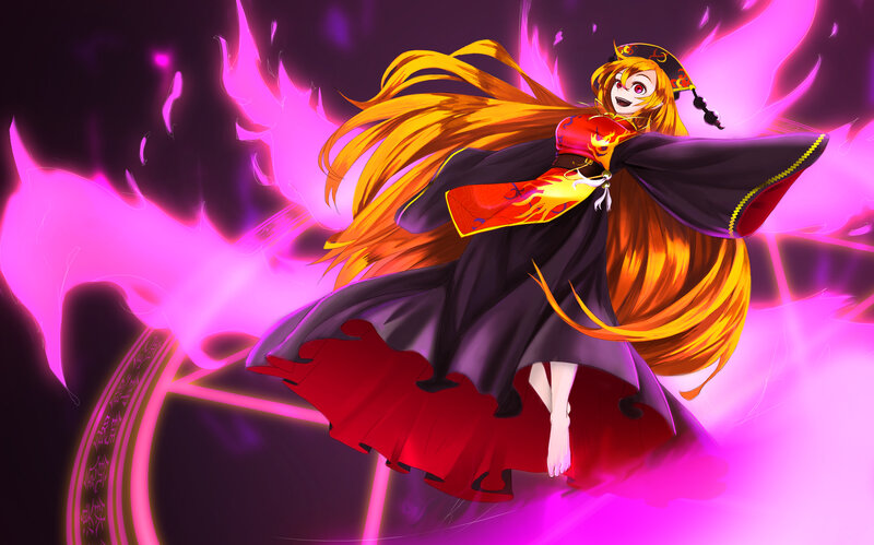 Anime Girl with Long Hair — Pink, Dramatic, Night, Digital Art, Fire