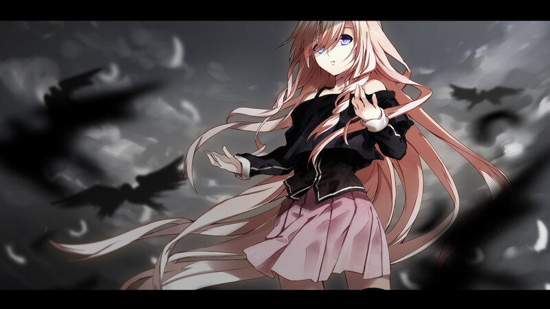 Anime Girl with Long Hair — Pink, Dramatic, Night, Digital Art