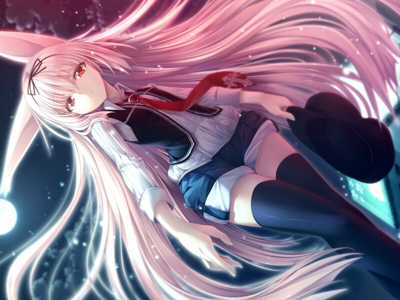 Anime Girl with Long Hair — Pink, Dramatic, Night, School Uniform