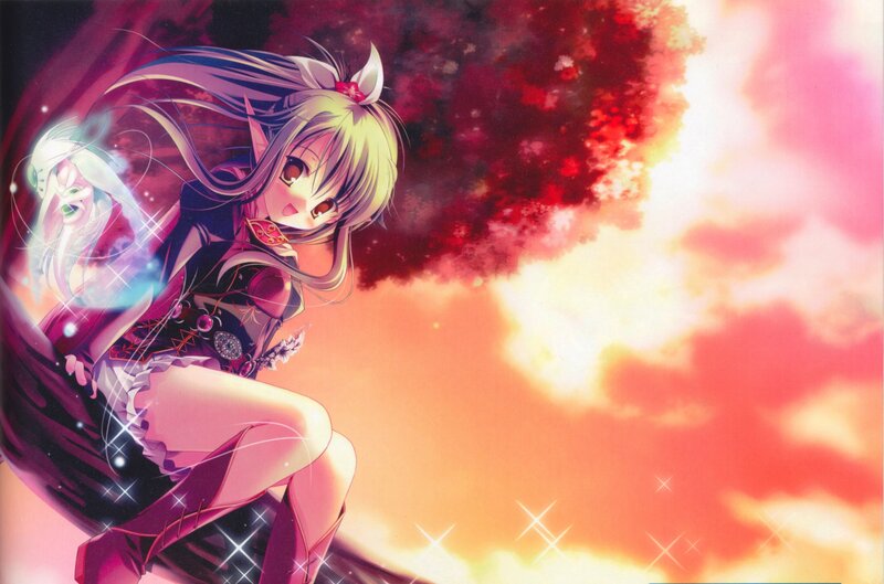 Anime Girl with Long Hair — Pink, Dramatic, Sunset, Long Hair, Magic
