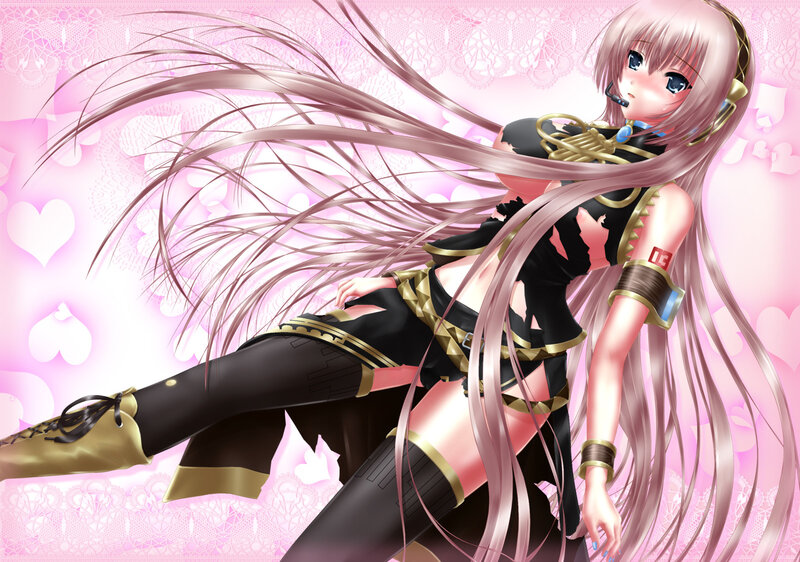 Anime Girl with Long Hair — Pink, Dreamy, Digital Art, Microphone