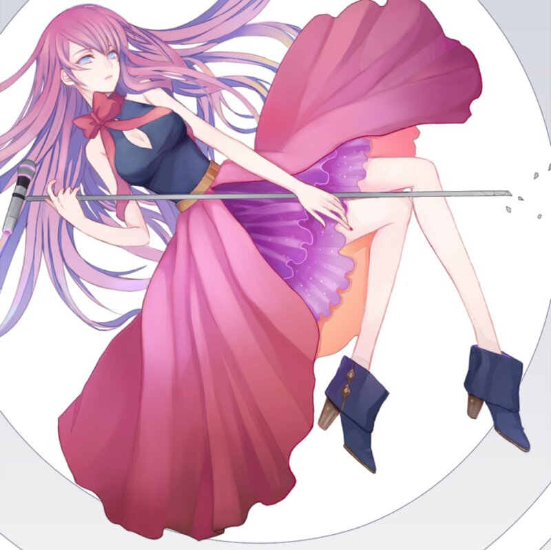 Anime Girl with Long Hair — Pink, Dynamic, Digital Art, Microphone