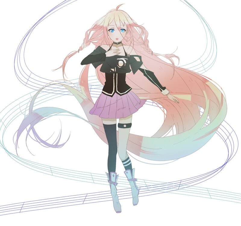 Anime Girl with Long Hair — Pink, Dynamic, Digital Art, Music Notes