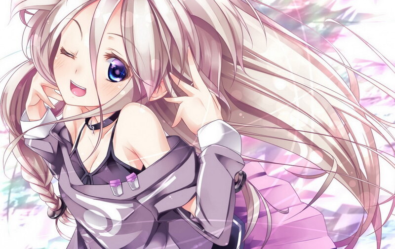 Anime Girl with Long Hair — Pink, Happy
