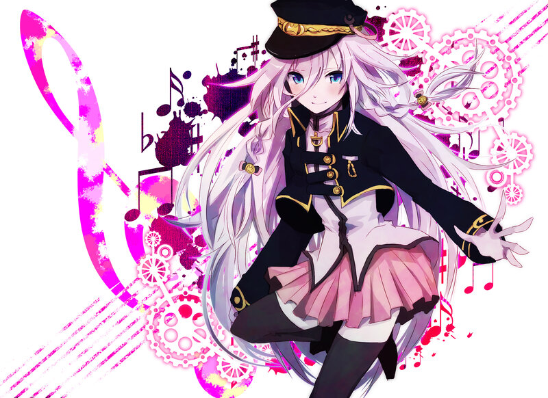 Anime Girl with Long Hair — Pink, Playful, Music Notes