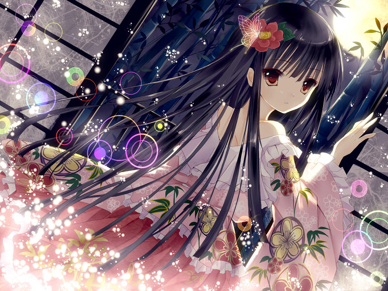 Anime Girl with Long Hair — Pink, Serene, Night
