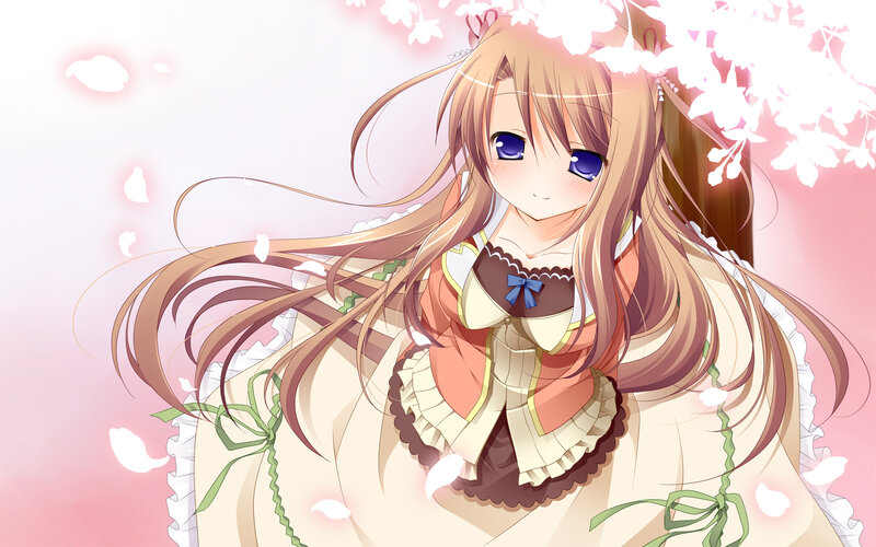 Anime Girl with Long Hair — Pink, Serene, Spring, Cherry Blossoms, Flowers